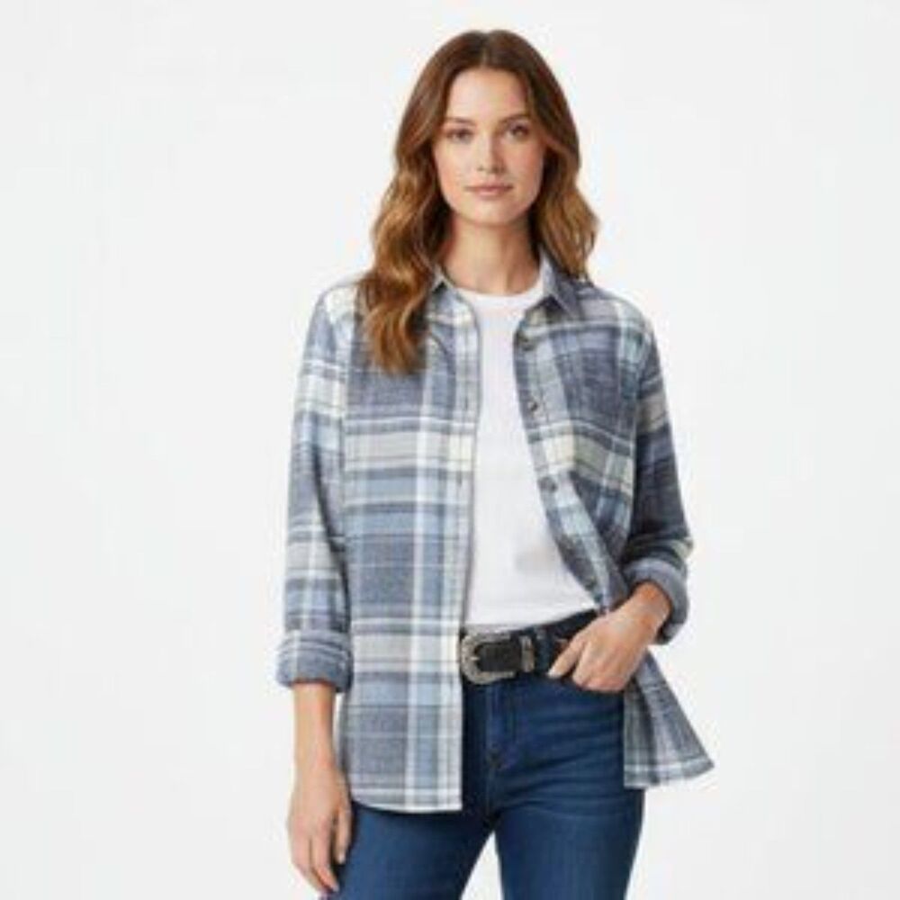 Kuhl Gray & White Plaid Checker Button Up Long Sleeve Fleece Top S